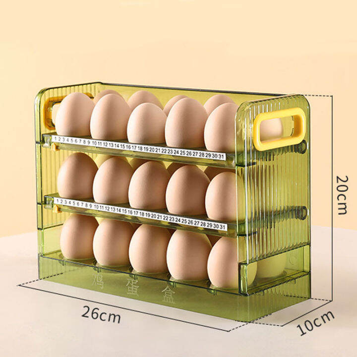 ที่ใส่ไข่3ชั้นชั้นชั้นเก็บไข่แบบฝาพับสำหรับห้องครัวกล่องจัดระเบียบตู้เย็นโปร่งใสถาดใส่ไข่