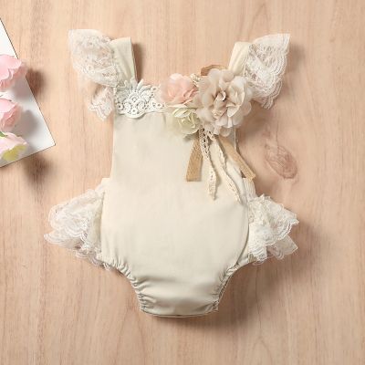 Newborn Baby Girl Lovely Romper Infant Clothes Summer Sleeveless Lace Jumpsuits with Lace Skirt Solid Flower Ruffles Playsuit