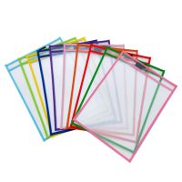 +【； 10PCS Reusable PVC Dry Erase Pockets Sleeves Sheet Protectors With Pen Holder For Kids Children Students School Classroom