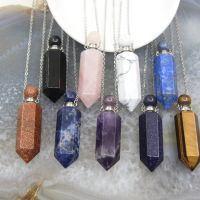 Plated Silvers Necklace Chains stone Hexagon Perfume Bottle PendantsEssential Diffuser Vial Charms