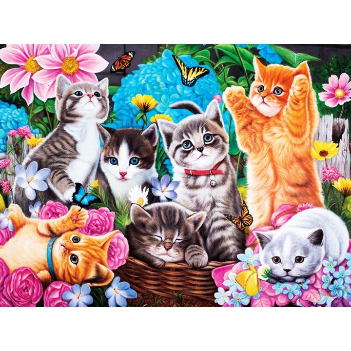 Diamond Painting Cat Catching Butterfly Cute Design Embroidery