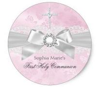 1.5inch Diamond Bow Pink First Holy Communion Sticker