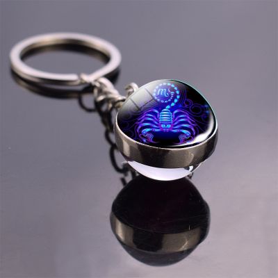 【CC】 12 Sign Keychain Sphere Rings Scorpio Leo Aries Constellation Birthday for and Mens