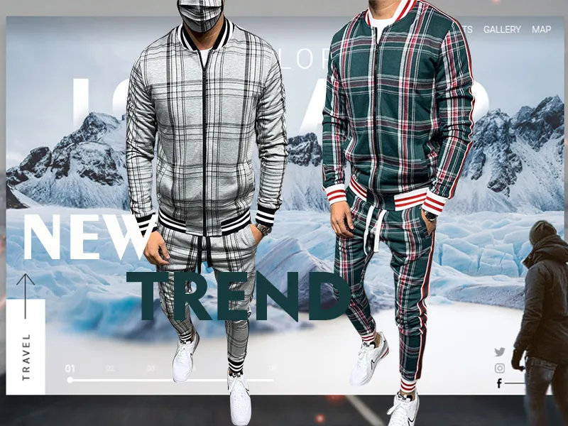 New Tracksuit Men Sportsuits Gentlemen Set Zipper jacket suit Long Sleeve  stripe Coat+Pants Gyms Men Set Casual Sportswear Suit