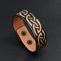 Vintage Celtic Knot Leather Bracelet For Men Stainless Steel Woven Bracelet Retro Wholesale Jewelry Accessories Gifts Party Charms and Charm Bracelet