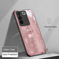 เคส VIVO V29 V27 5G VIVO V27E/V27 Pro/V25 5G/V25E/V23เคส VIVO Y17S/Y27/Y36 Y36 5G หรูหรา3D ไล่ระดับสีกวางแข็งเคสโทรศัพท์เลนส์ป้องกันกล้องกันกระแทกเคสกระจกใหม่กรอบป้องกันสิ่งสกปรก