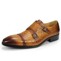Exquisite Handmade Leather Printing Loafers Monk Strap Suit Shoes Social Stylish for Mens Pointed Toe Big size 38-48 Guangdong C