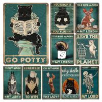 Black Cat Retro Plaque Metal Tin Signs Toilet Bathroom Decor Funny Poster Plate Vintage Wall Pub Bar Home Restroom Decoration