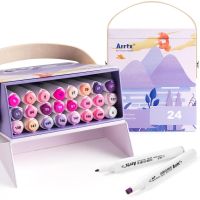 Arrtx ALP Alcohol Markers 24 Colors Red/Green/Blue/Purple Tune Marker Pen Set Perfect for Painting Plants Sky Animals Sunset