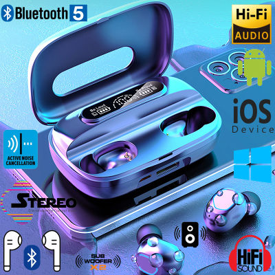 หูฟังเอียร์บัด TWS M9 หูฟังบลูทูธ V5.2 พร้อมไมค์ HD ชุดหูฟังไร้สายพร้อมกล่องชาร์จจอแสดงผล LED เสียงเบสสเตอริโอไฮไฟ 9D หูฟังเพลงกีฬากันน้ำ TWS Earbuds M9 Bluetooth Earphone V5.2 with HD Mic Wireless Headset with LED Display Charging Box HiFi 9D Stereo Bass