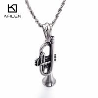 Kalen Unique Trumpet Necklace Men Stainless Steel Trumpet Pendant Necklace 60Cm Long Chain Necklace Male Rock Band Jewelry