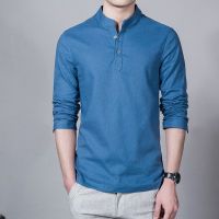 (M-5XL) Mens Fashion Linen Shirt Long Sleeve Slim Fit Leisure Shirt - 7 Colors