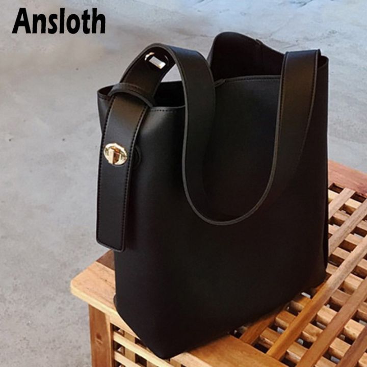 ansloth-กระเป๋าสะพายไหล่กระเป๋าแฟชั่นทรงจีบ-hps953ของหิ้วของผู้หญิงที่กระเป๋าถือสีเข้มของของผู้หญิงความจุเยอะ