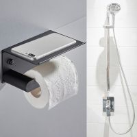 Wall Mount Toilet Paper Holder Stainless Steel Roll Paper Rack Towel Hanger With Phone Storage Shelf Bathroom Accessories Toilet Roll Holders