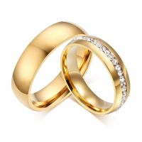 LETAPI 2023 New Fashion Gold color Stainless Steel Wedding Bands Shiny Crystal Ring for Female Male Jewelry 6mm Engagement Ring