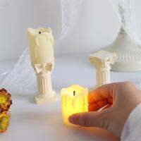 Retro Literary Roman Candlestick Simulation Candle Night Light Tearing Candle Electronic Candlestick