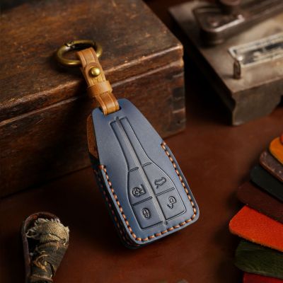Crazy Horse Leather Car Key Cover Case Keyring Protective Bag for Hongqi H5 H7 H9 Hs7 HS9 Fob Protector Keychain Holder Handmade