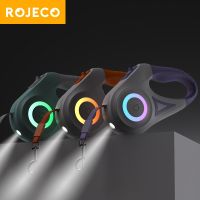 ROJECO 5M Retractable Dog Leash Automatic LED Light Luminous Roulette Leash Rope For Dogs Adjustable Pets Dog Walk Running Leads Leashes