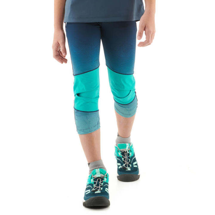 พร้อมส่ง-กางเกงเลกกิ้งสำหรับเด็กใส่เดินป่า-kids-hiking-leggings-mh500-7-15-years-turquoise-blue