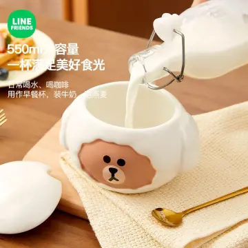 Line Friends Brown Kids Milk Breakfast Cup Cute Glass Measuring Cup with  Graduated Baking Measuring Cup Cartoon Birthday Gift