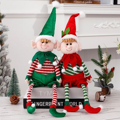 【CW】 Big Size Red Green Christmas Plush Leg Elf Doll Ornaments Boys And Girls Elves Toy Doll New Year Gifts Navidad Home Decoration