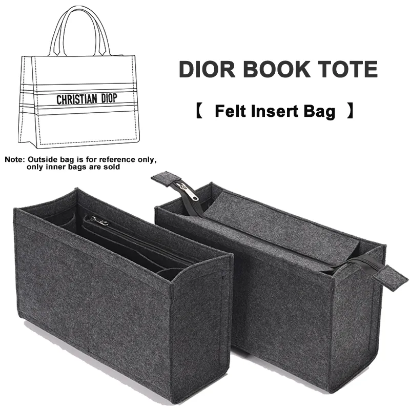 For DIOR Book Tote Make up Organizer Felt Cloth Handbag Insert