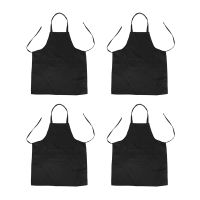 4X Unisex 2 Pocket Black Kitchen Apron Bib, One Size in Medium