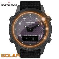 {zhiyun Watchshop} NORTH EDGE บุรุษดูสมาร์ทนาฬิกาพลังงานแสงอาทิตย์กองทัพทหารนาฬิกาโลหะเต็มเข็มทิศนับถอยหลังเวลาโลกปลุกกันน้ำ50เมตร