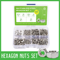 Hex Nuts ชุด M1.6 M2 M2.5 M3 M4 M5 M6 M8 304 สแตนเลสสตีล Hex Nuts Kit 180/210 /220/360 PCS Bolt Nuts กล่องเครื่องมือสำหรับสกรู-cijiha