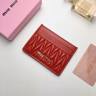 New genuine leather sheepskin pleated miv wallet card holder ultra-thin ins-style super cute portable mini card holder card holder