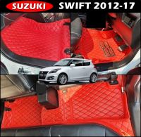 พรมปูพื้นรถยนต์6D SUZUKI SWIFT 2012-17 สีแดงด้ายดำ เต็มคัน 3ชิ้น