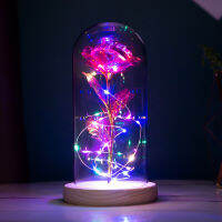 Light Up Rose Glass LED Colorful Gold Log ฝาครอบแก้วกุหลาบประดิษฐ์สำหรับวันครบรอบแต่งงาน