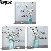 3 Piece Floral Diamond Painting White Cotton Flower Teal Vase Still Life Triptych Full Square Drill Embroidery 3pcs Home Decor