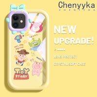 Chenyyka เคสสำหรับ iPhone 11 Pro 11 Pro Max เคสสีเทียนลายการ์ตูนกราฟฟิตีหมีสตรอเบอร์รี่และของเล่นเรื่องโบว์-ปมเลนส์มอนสเตอร์ตัวเล็กกันชนเคสนิ่ม