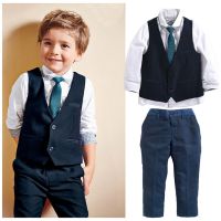 [COD] Foreign Trade New Products British Handsome Gentleman Boys Tie Lapel Shirt Pants 4 Pieces Childrens