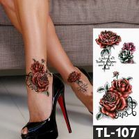 Water Transfer Deep Pink Henna Lace Rose Flower Temporary Tattoo Sticker Butterfly Pattern Body Art Waterproof Fake Flash Tattoo Stickers