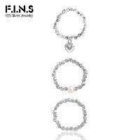 F.I.N.S 925 Sterling Silver Crushed Geometric Silver Beads Freshwater Pearl Adjustable Ring Texture Handmade Fine Finger Jewelry