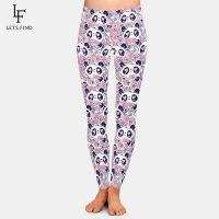 LETSFIND 3D Panda Bear and Flowers Print Slim Women Pants Fashion High Waist Plus Size Soft Fitness Elastic Leggings