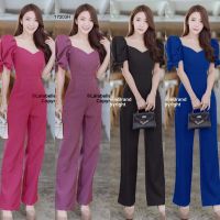 [ส่งไว!] M17203   Jumpsuit จั้มสูทขายาวแขนตุ๊กตา แต่งโบว์ 2 ข้าง งานผ้าซาร่า