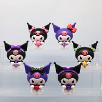 6ชิ้นชุด Sanrio ของขวัญชุด Kuromi ชุดแฟชั่นของเล่นอุปกรณ์ต่อพ่วงของขวัญแอ็คชั่นสก์ท็อปตกแต่งเครื่องประดับรุ่นตุ๊กตา