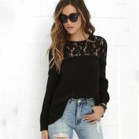 MisShow Floral Lace Women Chiffon Blouse Holow out Long Sleeve Pullover Casual Shirts Camisas Beach Sun Tops