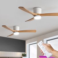 48 52inch Nordic Solid Wood Ceiling Fan Modern Minimalist Restaurant Living Room Bedroom Household Fan with LED Lamp Ventilation Exhaust Fans