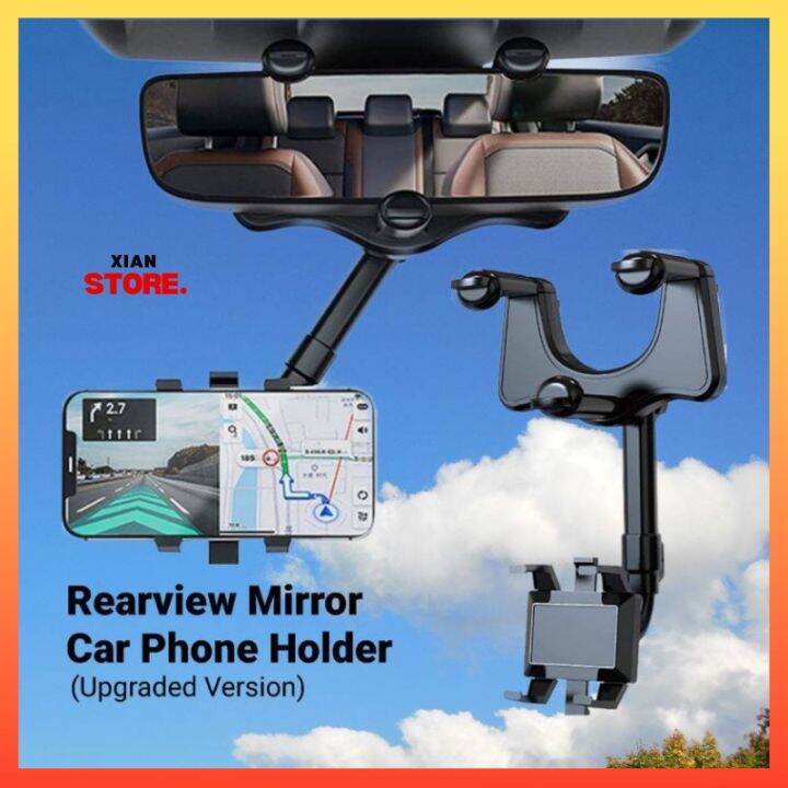 Rear view Mirror Phone Holder 360 Rotation Adjustable Rear view Car