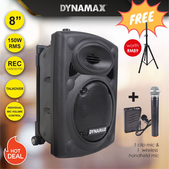 DYNAMAX 8” Portable Active Speaker System (FREE 1 x Speaker Stand) | Lazada