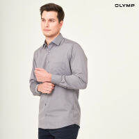 OLYMP LUXOR Shirt เสื้อเชิ้ตชาย  สีเทา ผ้าเท็กเจอร์ลายขัด ทรงหลวม ใส่สบาย รีดง่าย