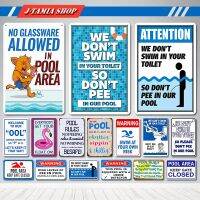 "No Glassware Allowed In Pool Area" Swimming Pool Signs Pool Rules Metal Tin Signs 8 x 12 Inches(Contact seller, free custom pattern)