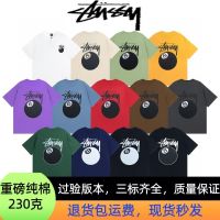 ﺴ❁ National trend stuˉssyˉt shirt classic black 8 table tennis print short sleeve mens and womens casual oversize half sleeve