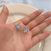 Fresh sky ต่างหูมุกรูปดาวพระจันทร์และพระจันทร์, ต่างหูเม็ดเล็กอเนกประสงค์สำหรับผู้หญิงต่างหูตกแต่งหูเครื่องประดับ1คู่