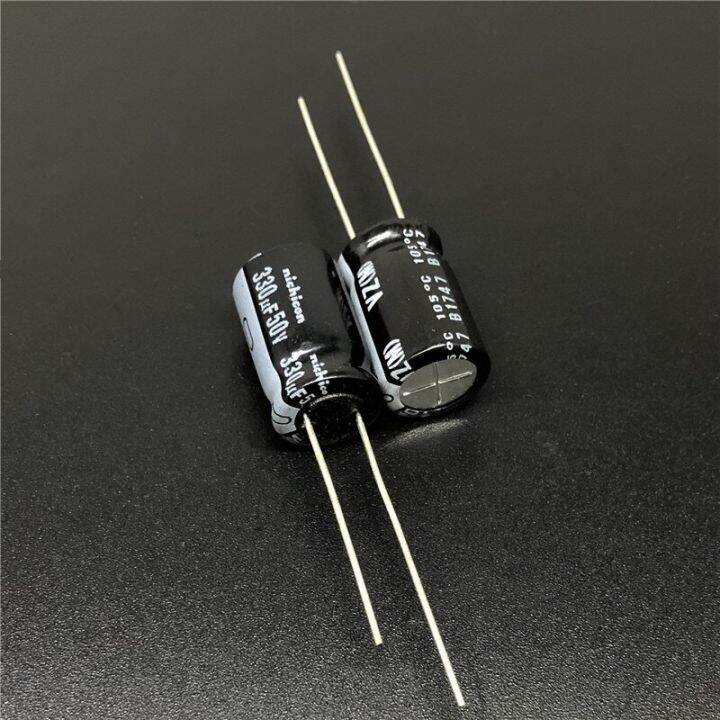 5pcs-50pcs-330uf-50v330uf-nichicon-vz-series-10x16mm-wide-temperature-range-aluminum-electrolytic-capacitor-long-feet