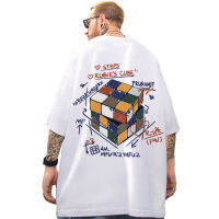 2023 สีขาวอเมริกัน T เสื้อเชิ้ตผู้ชายสไตล์ญี่ปุ่นแบรนด์แฟชั่นสนุก Rubiks Cube ฤดูร้อนผู้ชายเพิ่มขนาดใหญ่แขนสั้น 8XL